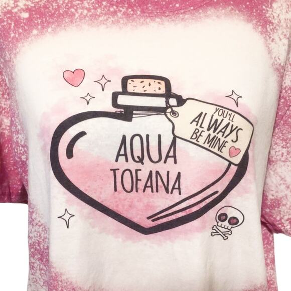 AQUA TOFANA TRUE CRIME Bleach Dye Handmade Graphic Tee Size Small - Picture 2 of 5